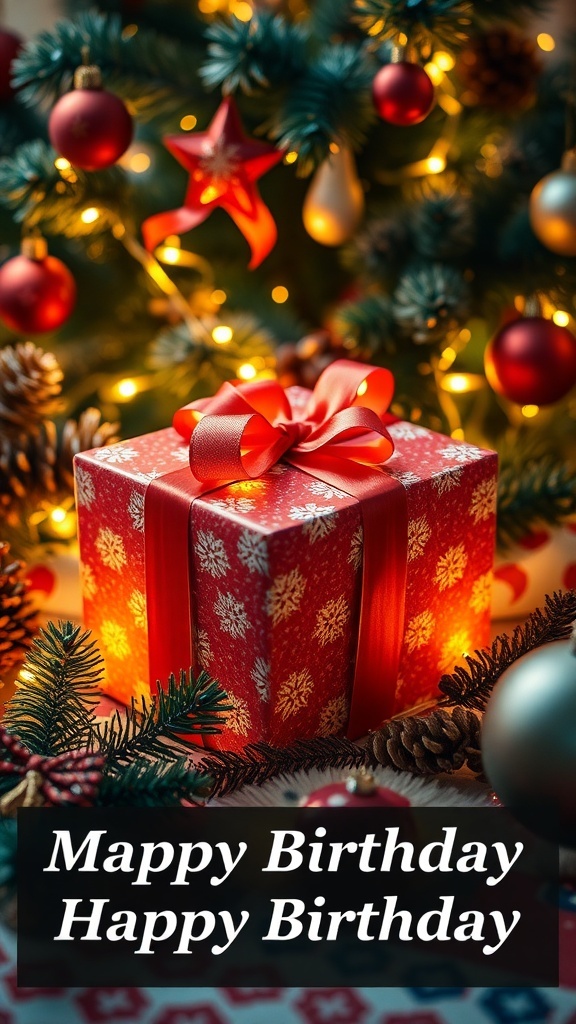 A festive Christmas gift box with decorations, symbolizing thoughtful gift-giving for a 50-year-old.